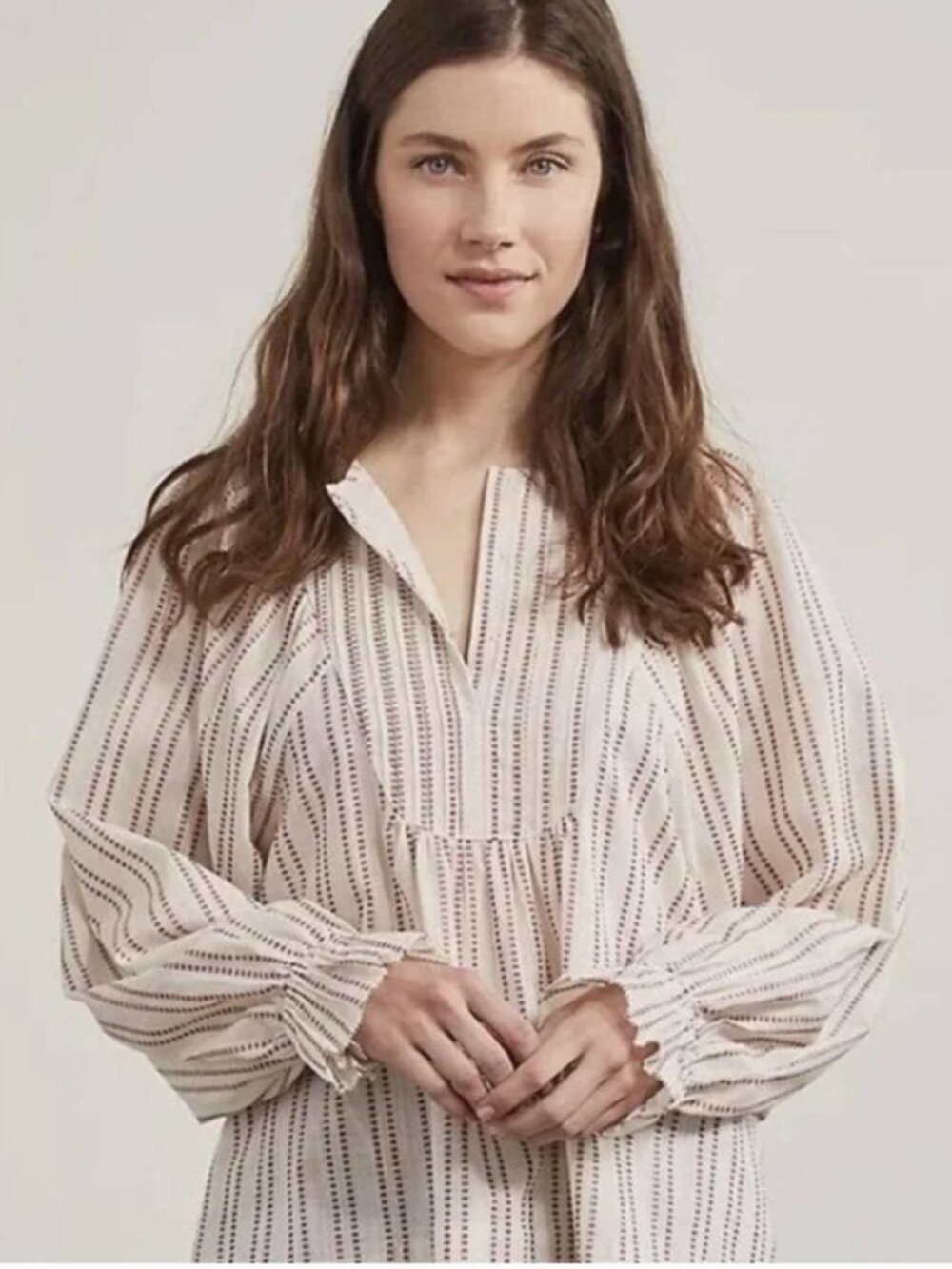 Elizabeth And James Stripe Pintuck Peasant Blouse Red Cream